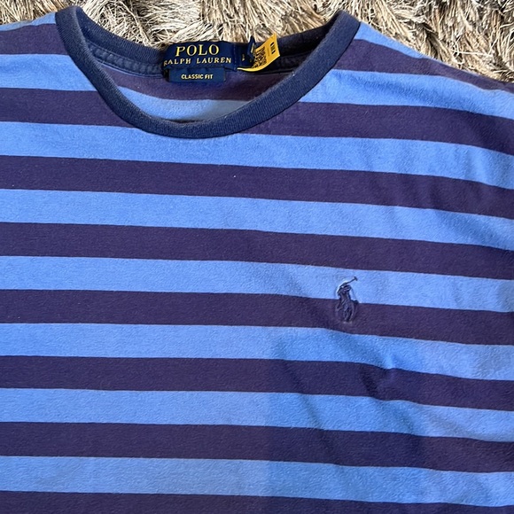 Men’s small Ralph Lauren polo navy blue and blue striped cotton T-shirt - Picture 2 of 2